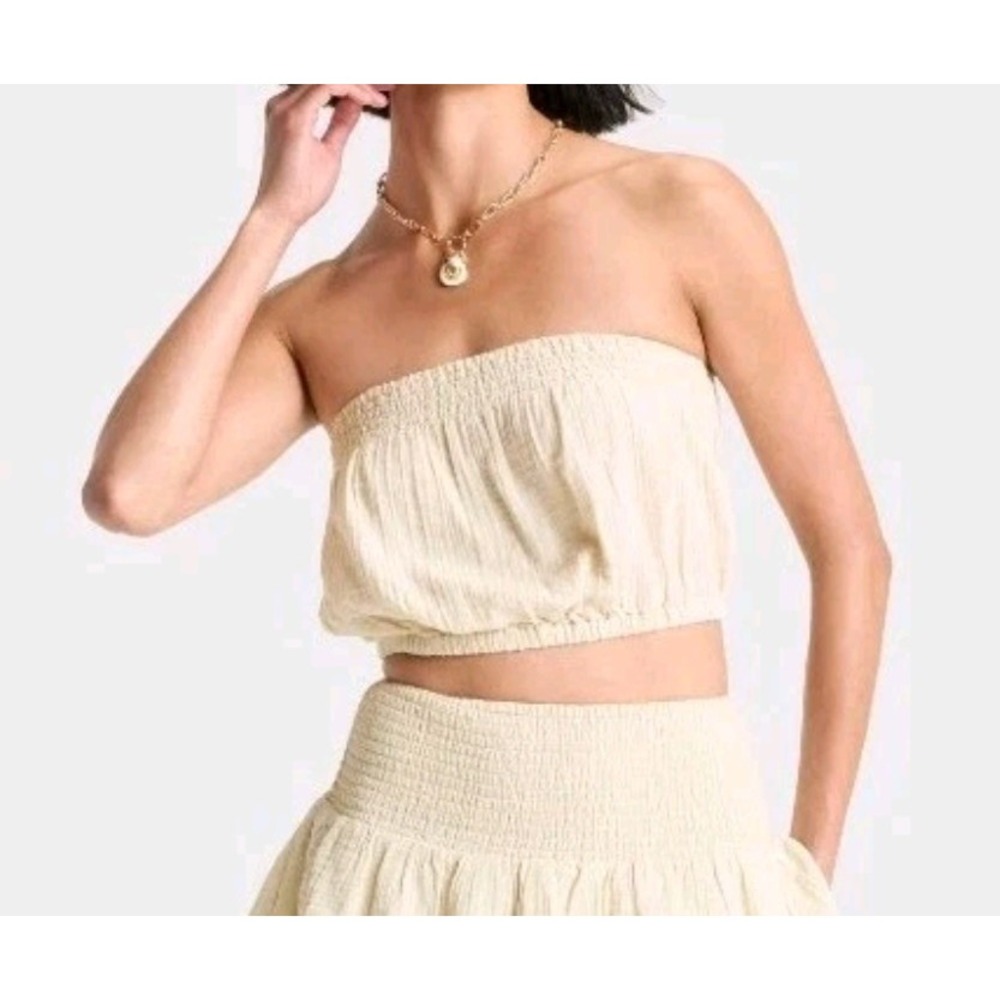 Women's Crinkle Gauze Tube Top Universal Thread Tan size S